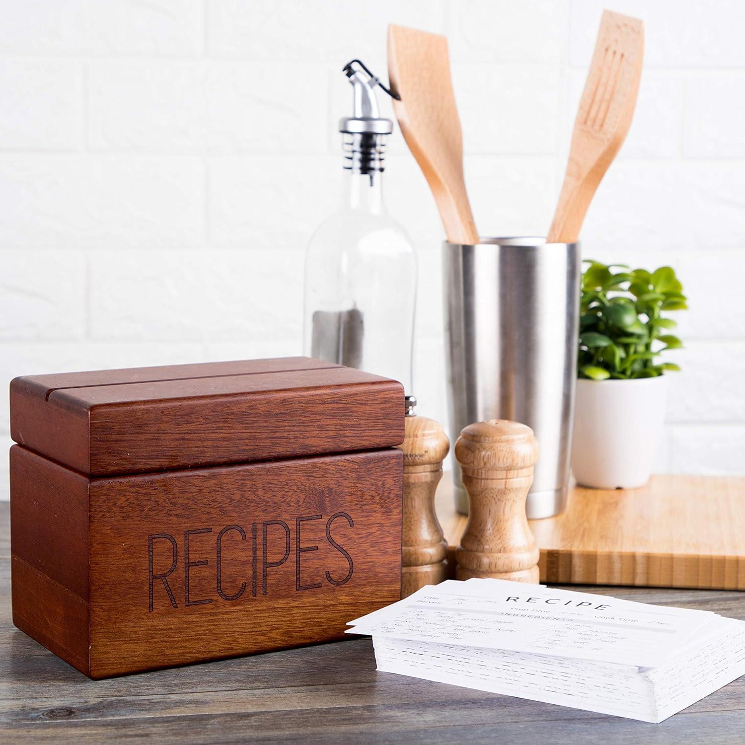 Apace Living Holz Rezeptbox mit blanko Rezeptkarten für bis zu 240 Karten