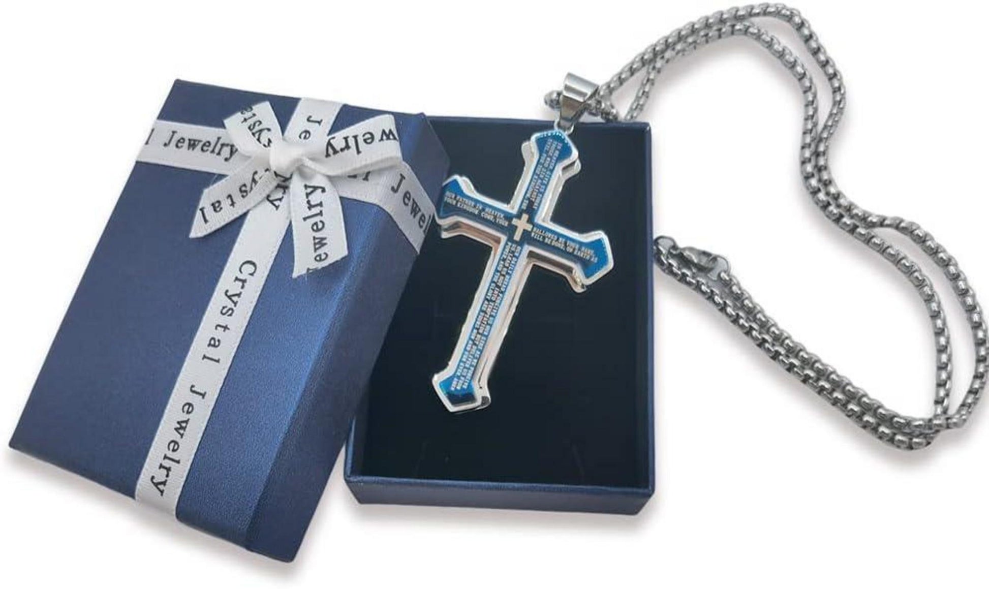 Herren-Halskette mit Kreuz-Anhänger Edelstahl Kubanischer Kette Silber 60 cm