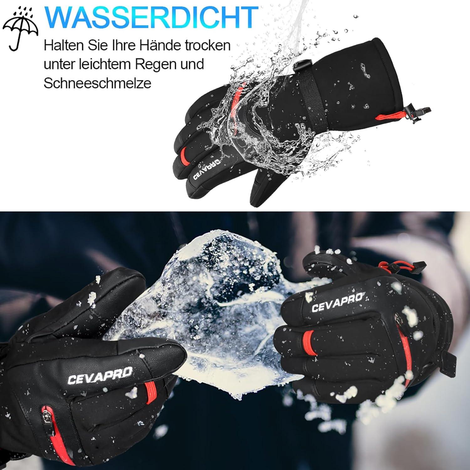 Cevapro Skihandschuhe Winter Warm wasserdicht Touchscreen Handschuhe