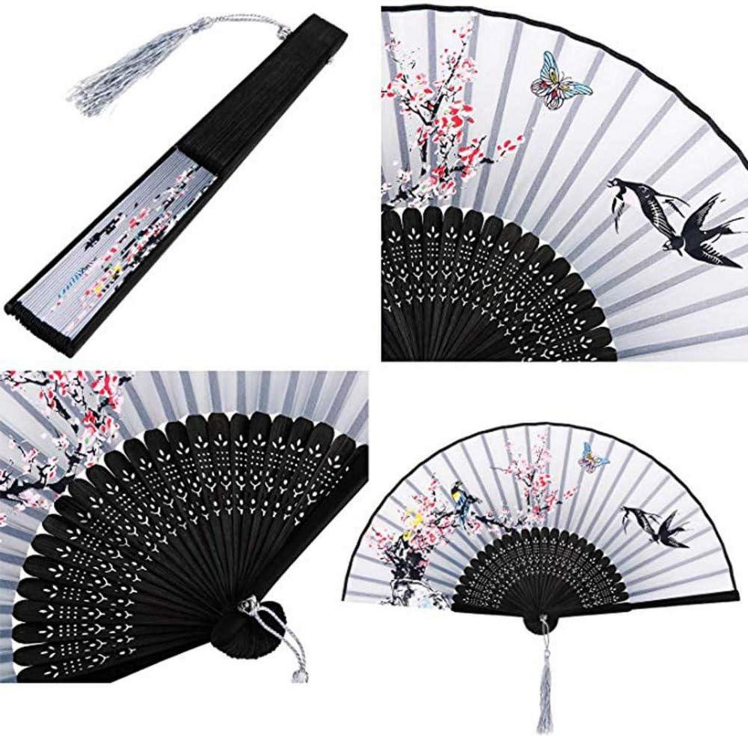 Chinesische Handfächer aus Bambus-Set mit Quasten, Wanddekoration