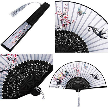 Chinesische Handfächer aus Bambus-Set mit Quasten, Wanddekoration