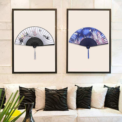 4er Set Chinesische Handfächer Bambus Holz Faltbar Mit Quasten