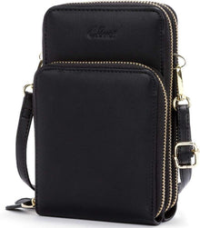 Umhängetasche Damen Klein Crossbody Schwarz Leder Handytasche