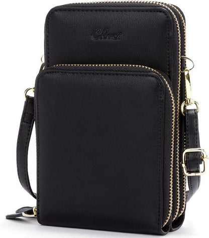 Umhängetasche Damen Klein Crossbody Schwarz Leder Handytasche