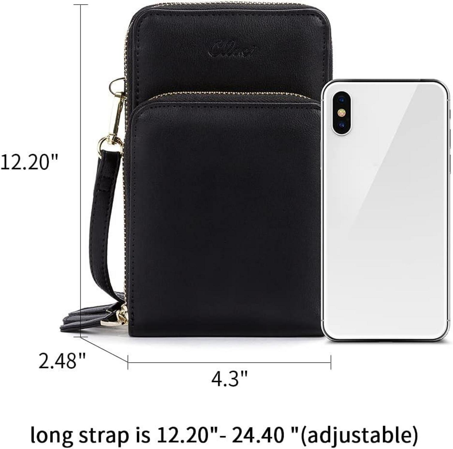 Umhängetasche Damen Klein Crossbody Schwarz Leder Handytasche