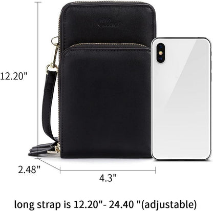 Umhängetasche Damen Klein Crossbody Schwarz Leder Handytasche