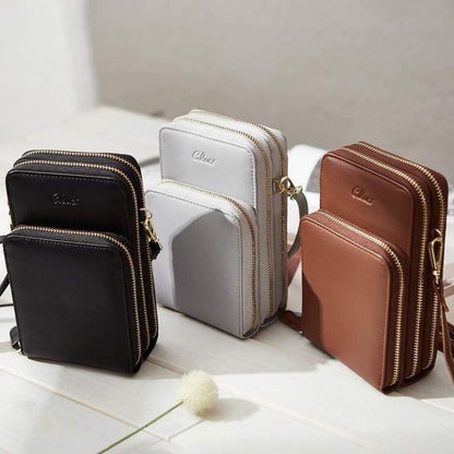 CLUCI Damen Handy Umhängetasche Crossbody Leder Geldbörse Schwarz