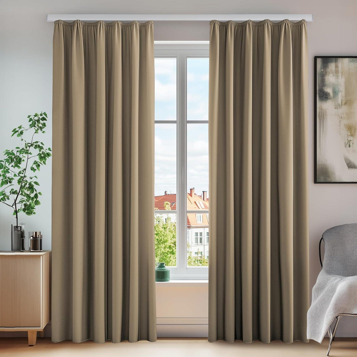 Verdunklungsvorhang Set Taupe – Lärmschutz & Wärmeisolierung