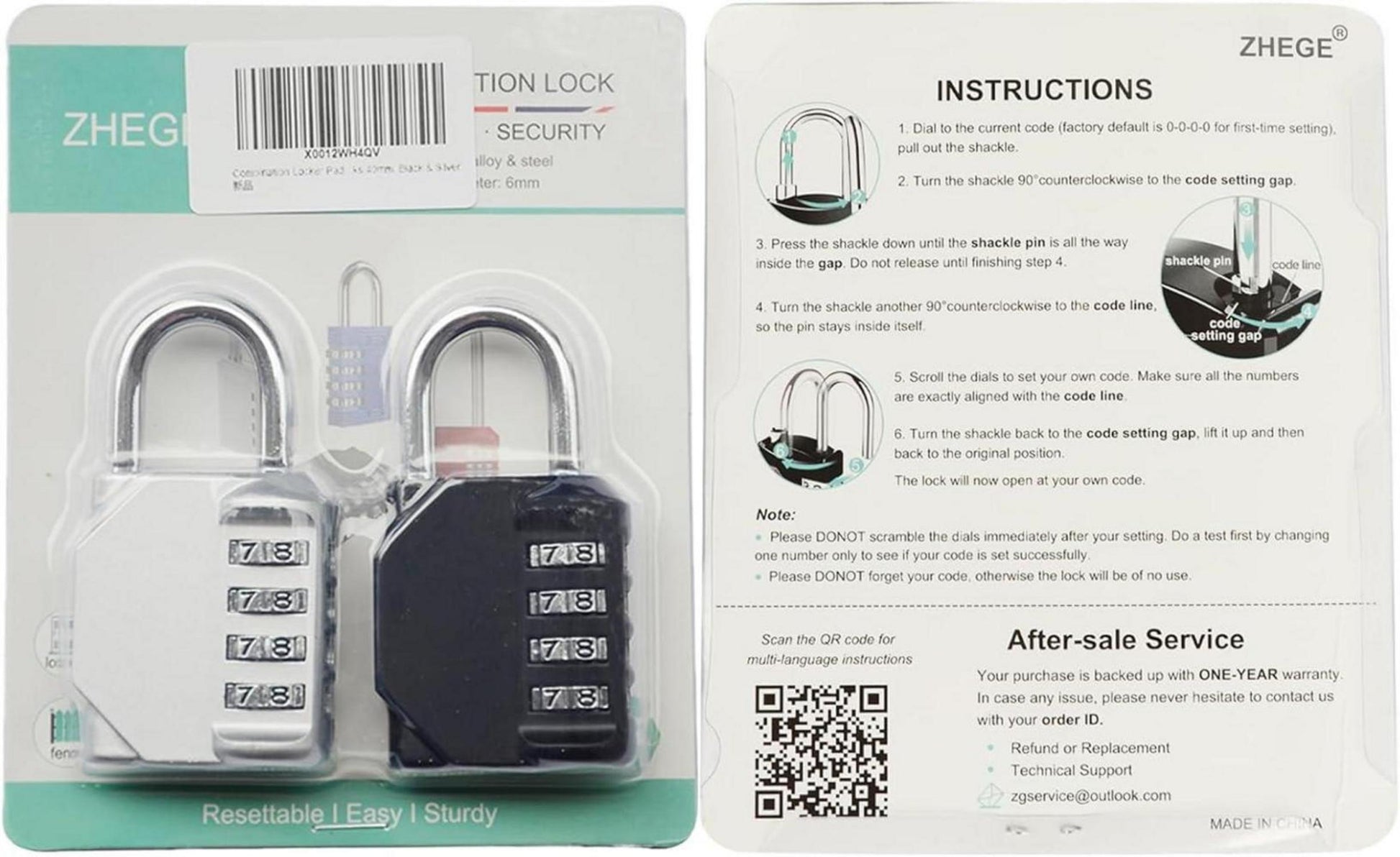 ZHEGE 4-stelliges wetterfestes Zahlenschloss für Außenbereich