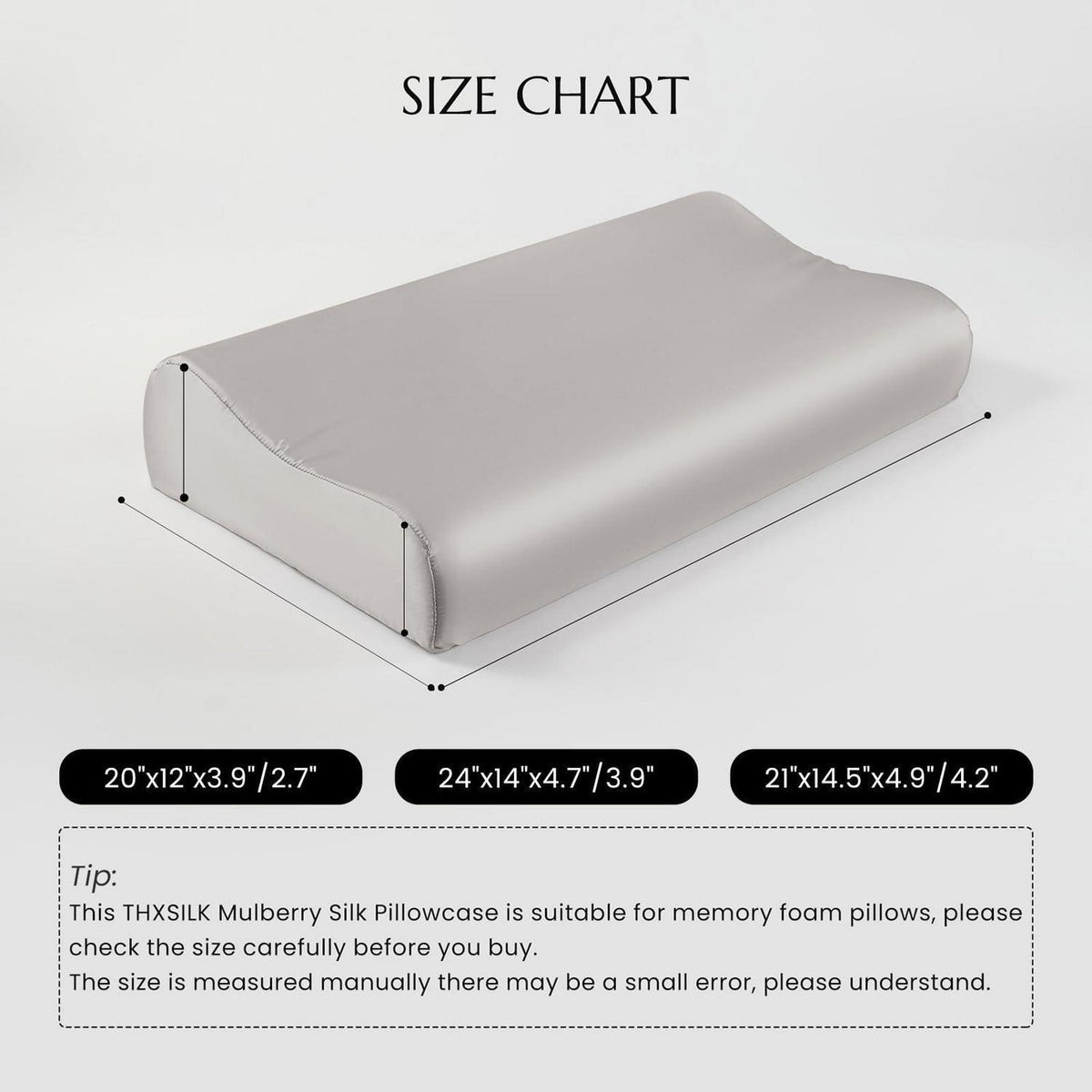 Seiden Kissenbezug für Kontur Kissen – Grau 50x30x10/7 cm