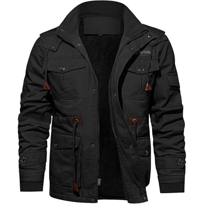 Herren Winterjacke Warm Gefüttert Militärstil Schwarz 3XL