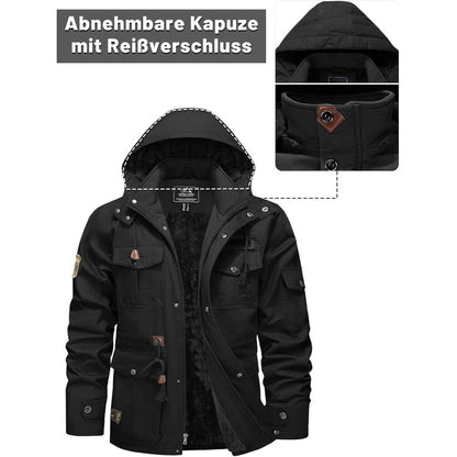Herren Winterjacke Warm Gefüttert Militärstil Schwarz 3XL