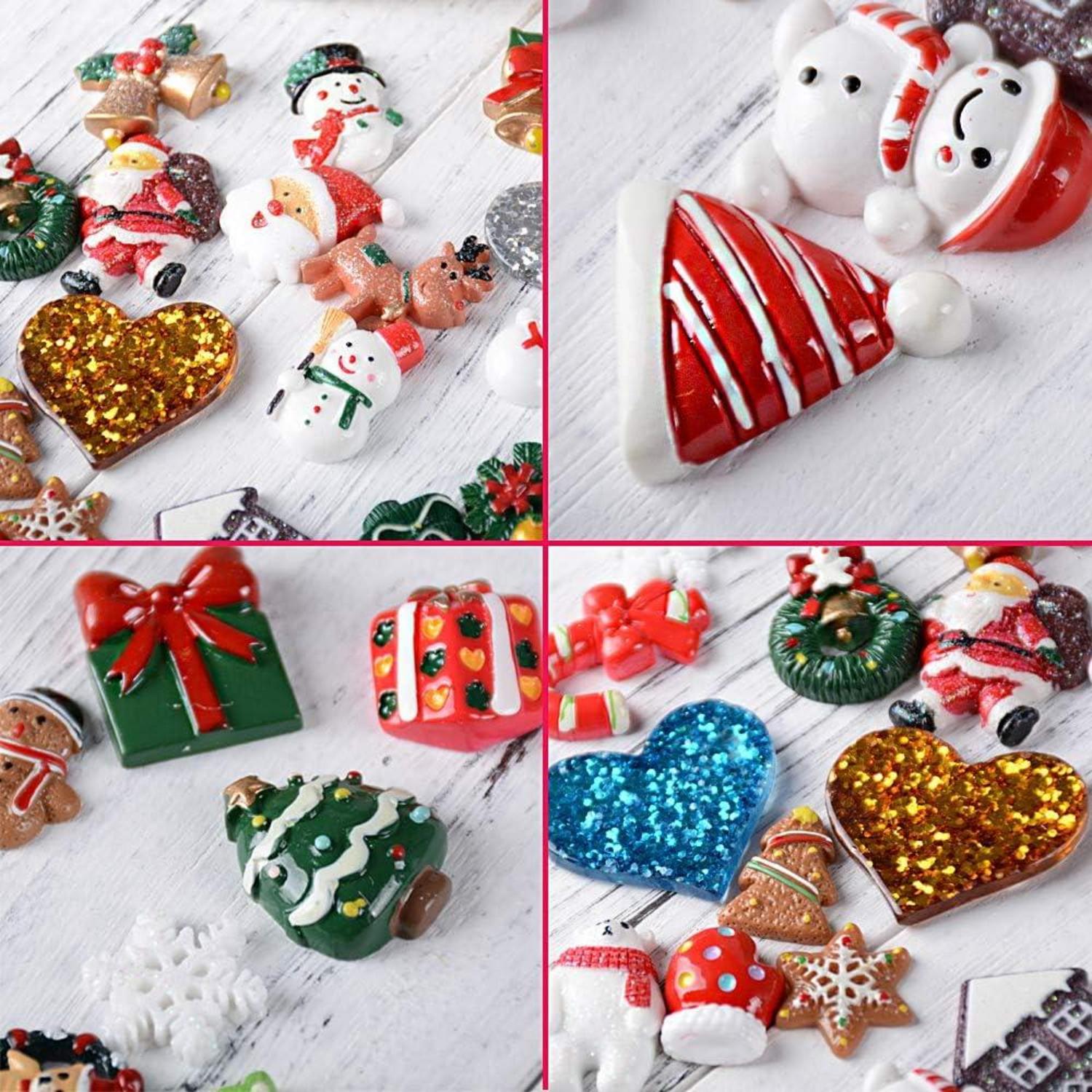Mini Weihnachtsdeko Figuren - 50 Stücke Harz Miniatur Ornamente für DIY Weihnachtsschmuck
