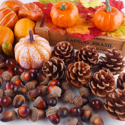 Herbst Dekoration Kit Kürbisse Tannenzapfen Eicheln Blätter