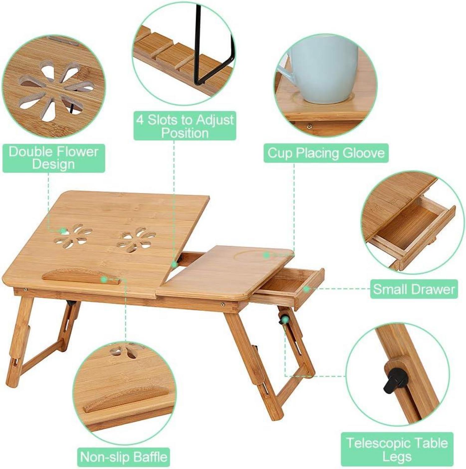 Laptoptisch Holz klappbar Betttisch mit Schublade höhenverstellbar