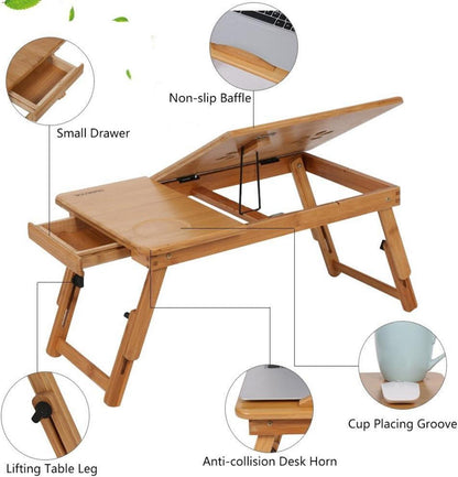 Laptoptisch Bambus klappbar Frühstückstablett Schublade Betttisch Sofa Lesen