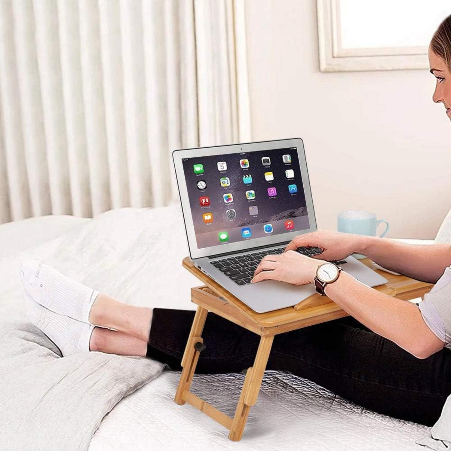 Laptoptisch Betttablett Holz klappbar Schublade Sofa Lesen Frühstückstablett