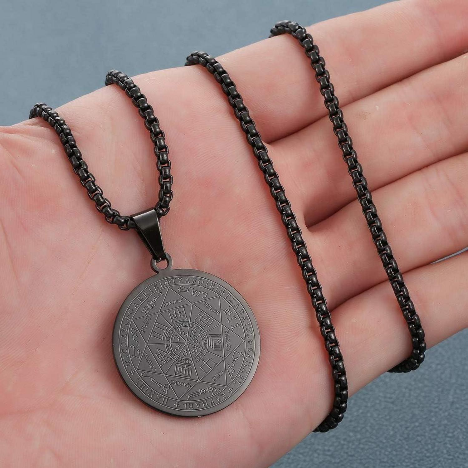 AFSTALR Herren Halskette 7 Erzengel Siegel Talisman Edelstahl Amulett