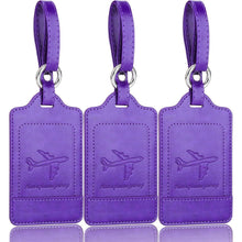 3er Teskyer Kofferanhänger Set Adressschild PU Leder Violett