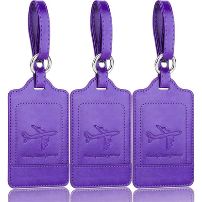 3er Teskyer Kofferanhänger Set Adressschild PU Leder Violett
