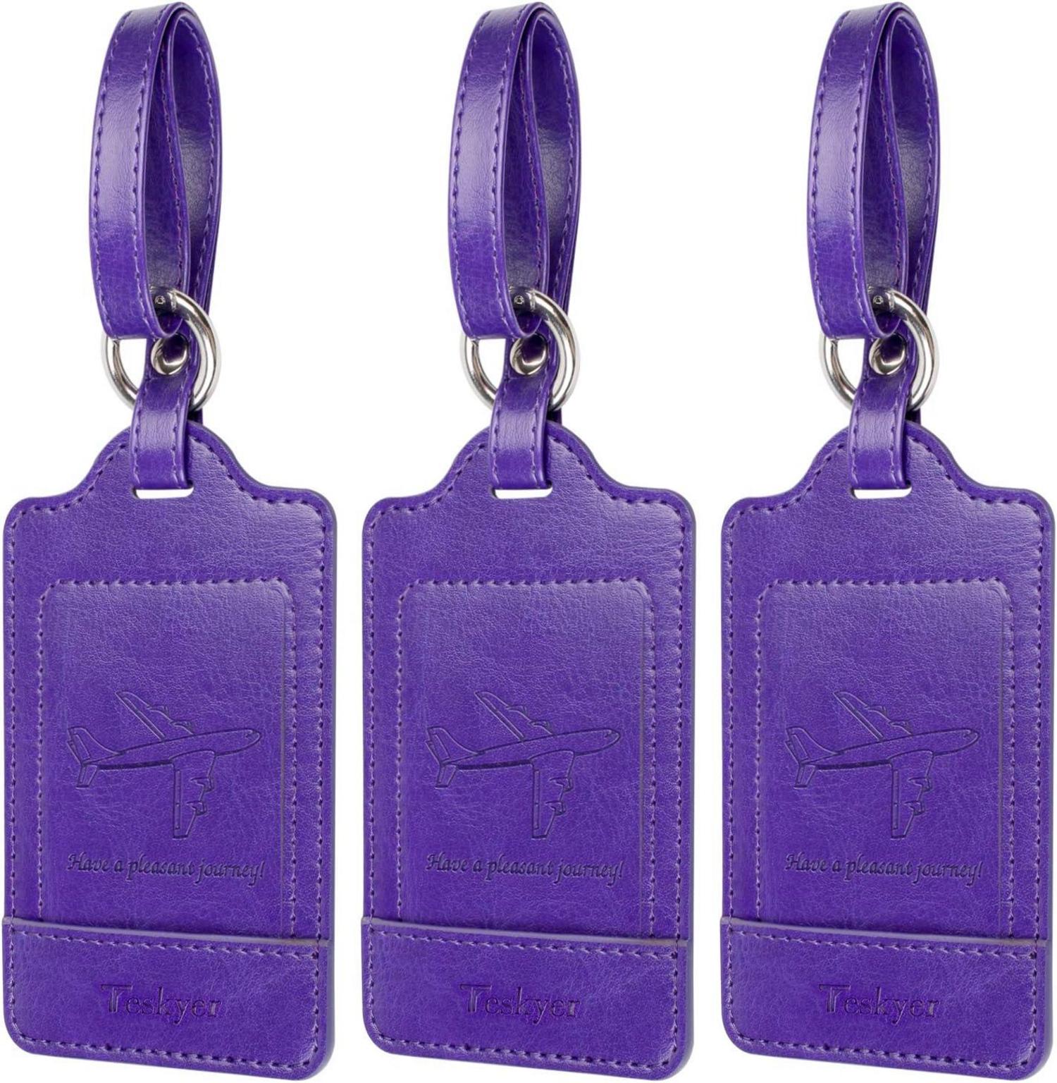 3er Set Kofferanhänger aus PU Leder in Violett