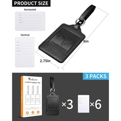 Teskyer 3 Stück Kofferanhänger PU Leder Schwarz Datenschutz
