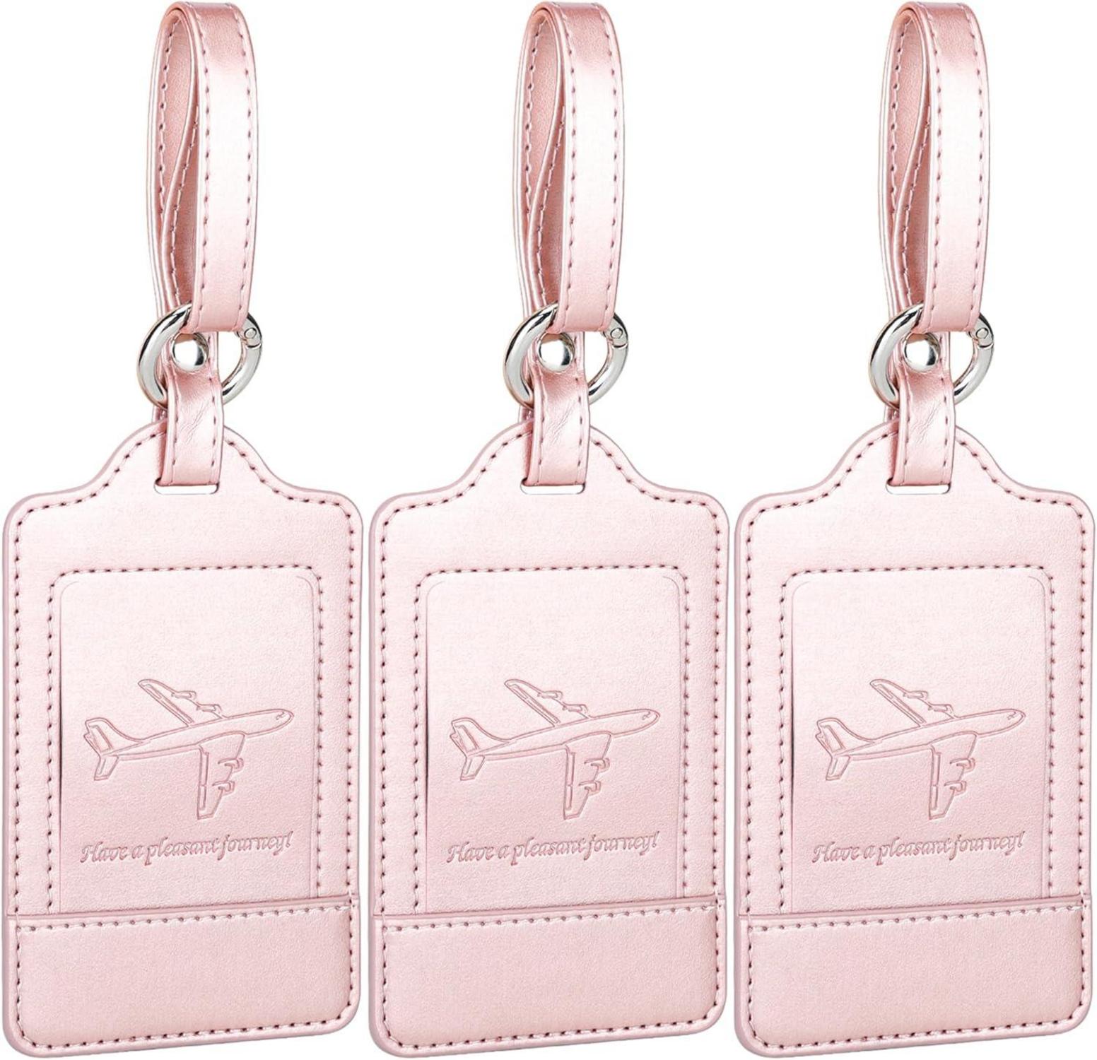 Kofferanhänger 3er Set PU Leder Adressschild Roségold