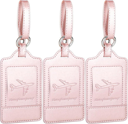 Kofferanhänger 3er Set PU Leder Adressschild Roségold