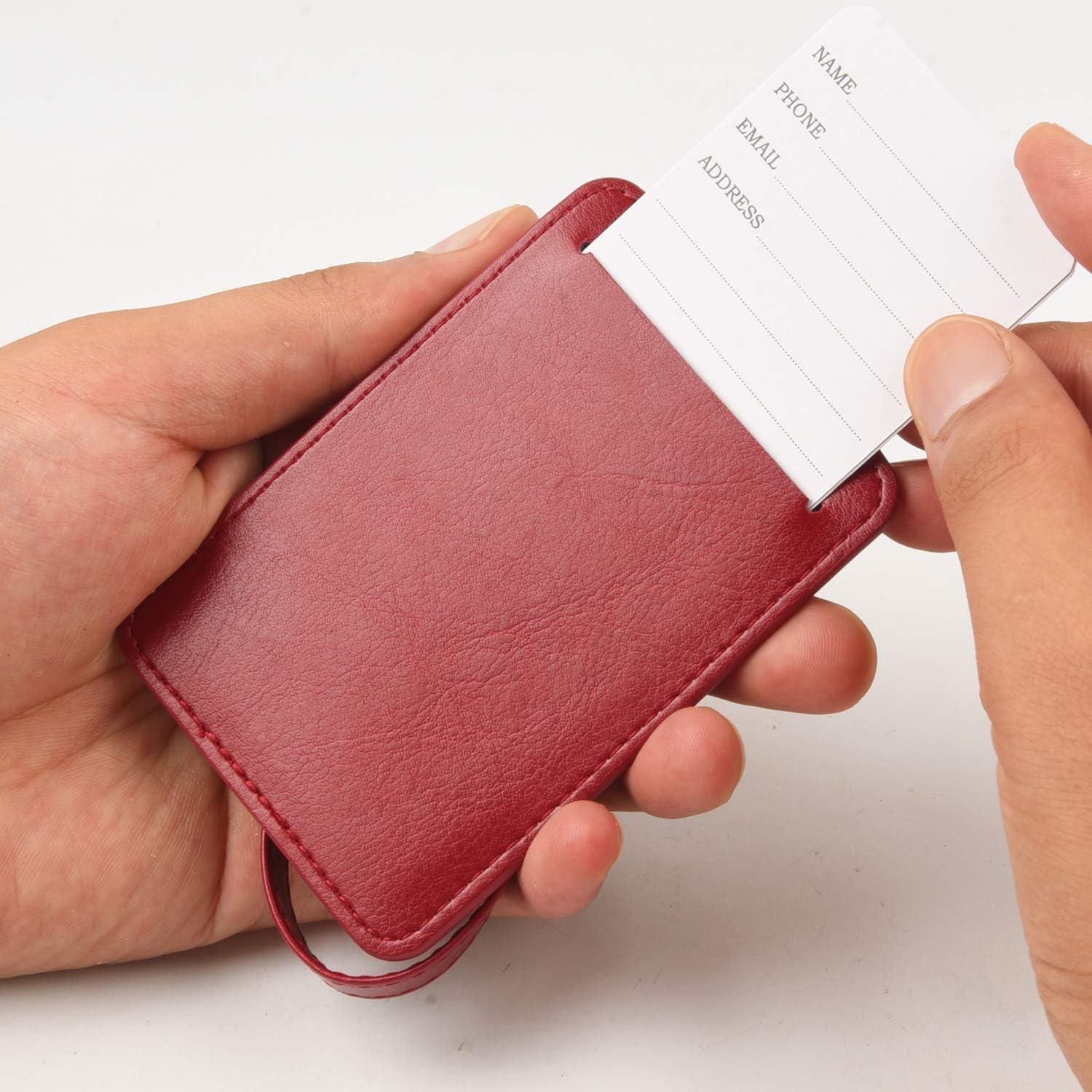 Teskyer 3er Kofferanhänger Set PU Leder Weinrot, Adressschild, Datenschutz, Identifikation