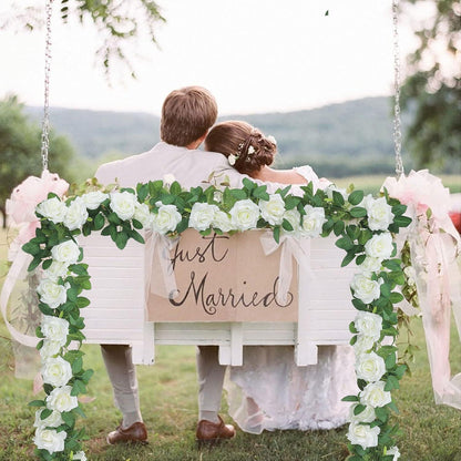 Künstliche Weiße Rosengirlande für Hochzeit und Deko 3 Stück