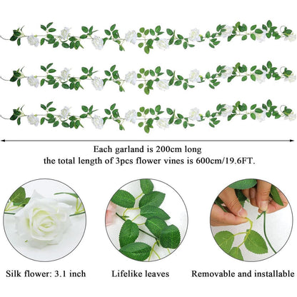 Künstliche Weiße Rosengirlande für Hochzeit und Deko 3 Stück