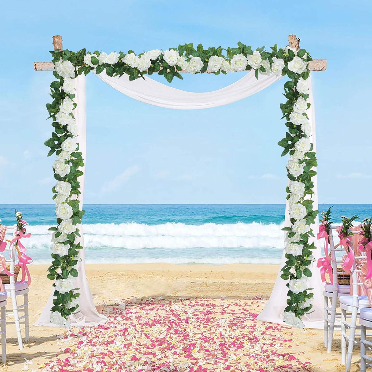 Künstliche Blumengirlande Weiß 3 Stück 6m Hochzeit Rose Girlande