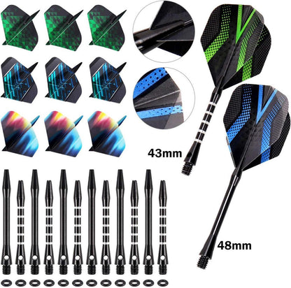 Dartpfeile Set 12 Stück Profi Steeldarts Aluminium Schaft 9 Flights Blau Grün