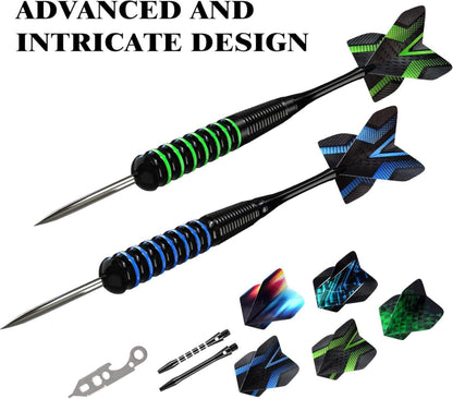 Dartpfeile Set 12 Stück Profi Steeldarts Aluminium Schaft 9 Flights Blau Grün