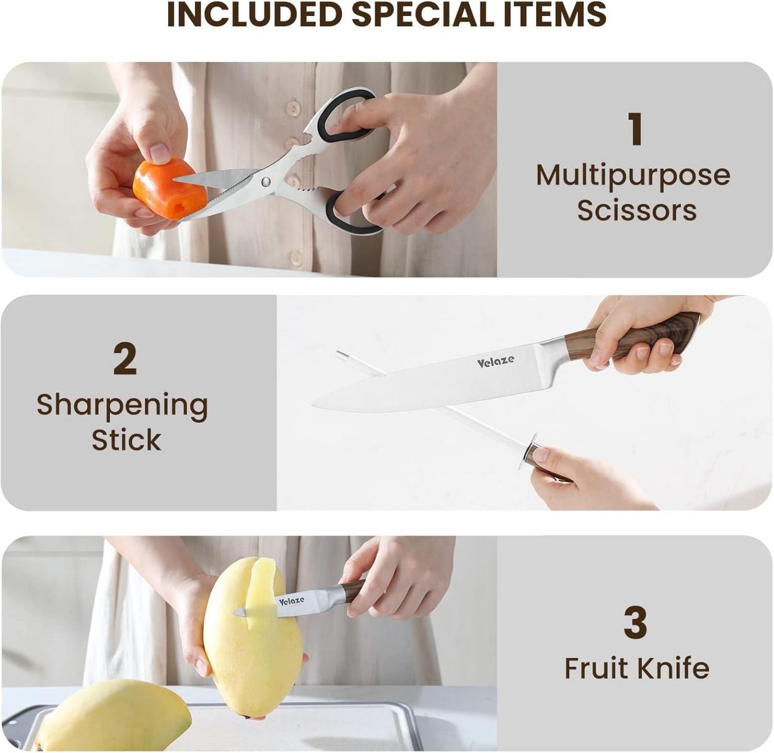 Velaze 8-teilig Küchenmesser Set Edelstahl Messerblock Fleisch Brot