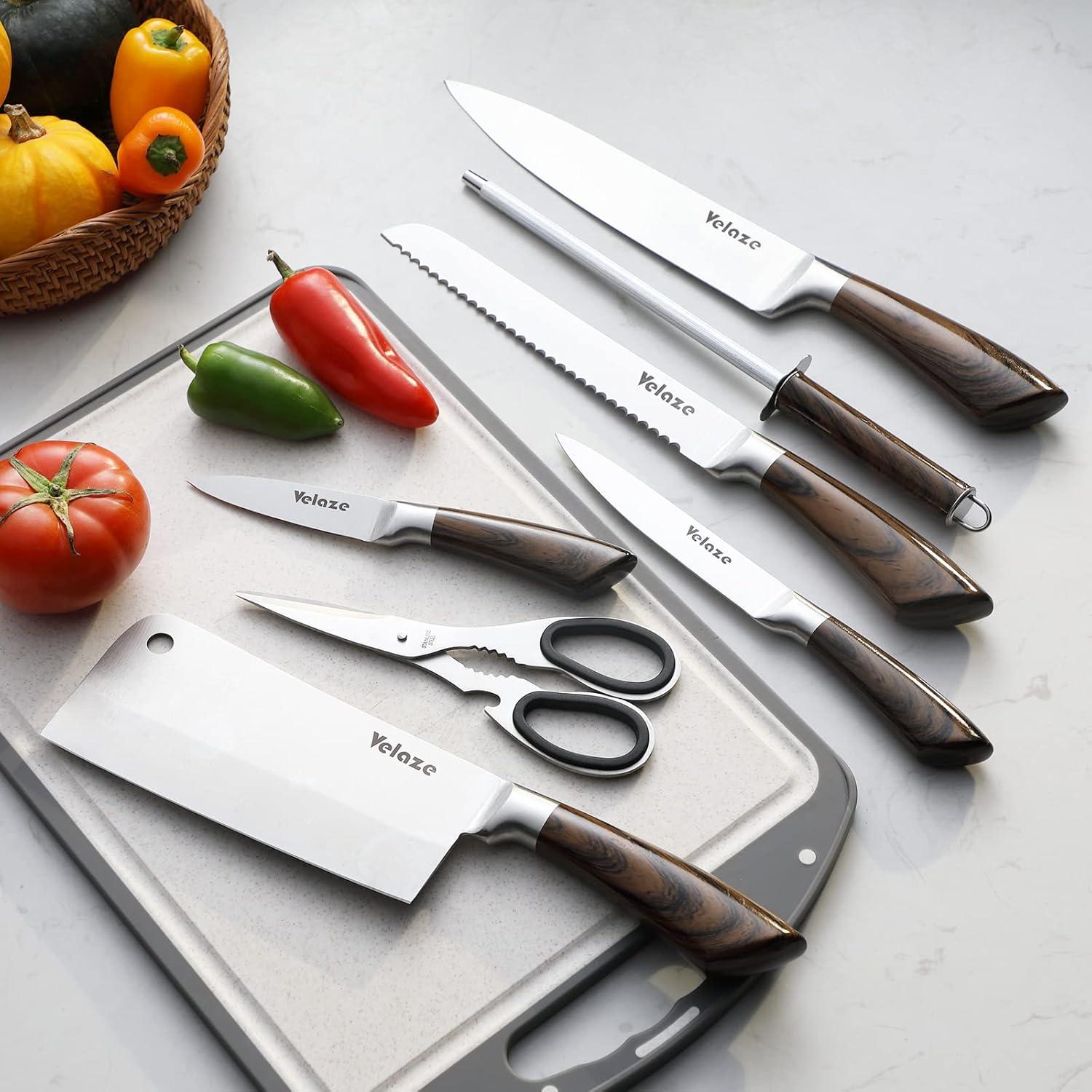 Messerblock Set 8-teilig Edelstahl Messer Kochmesser Fleischmesser