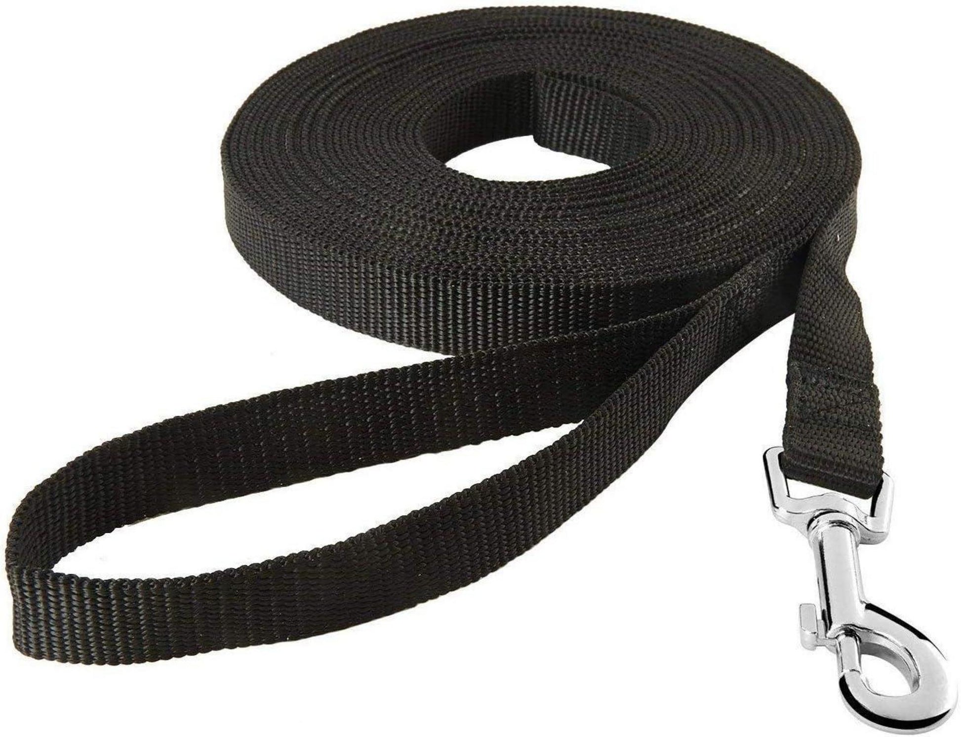 HAPPY HACHI Schleppleine für Hunde 33m Nylon Trainingsleine D-Karabiner Griffpolster Schwarz