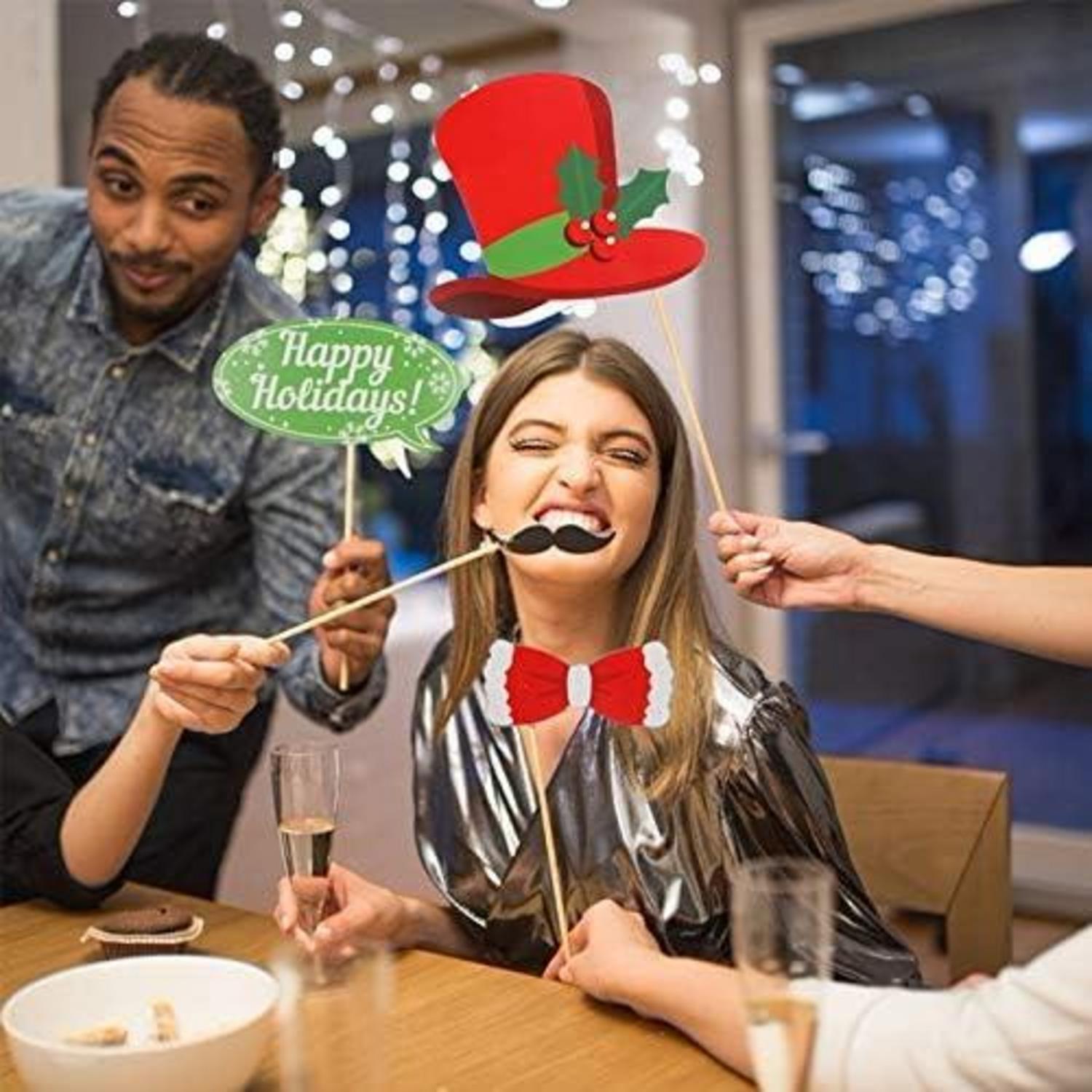 Weihnachts Foto Requisiten Set mit 49 Stück Xmas Designs - Party Accessoires für Weihnachtsfeier und Fotobox