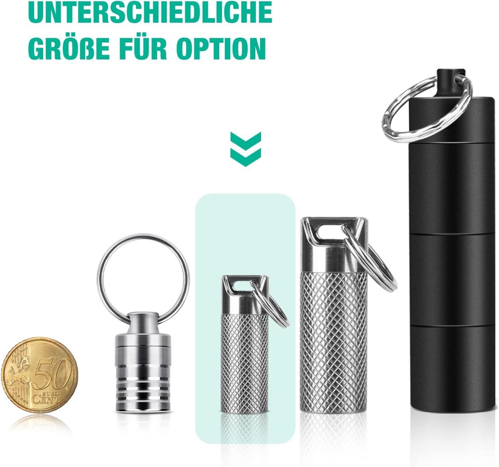 Mini Titan Metall Pillendose Schlüsselanhänger Wasserdicht leicht 7g