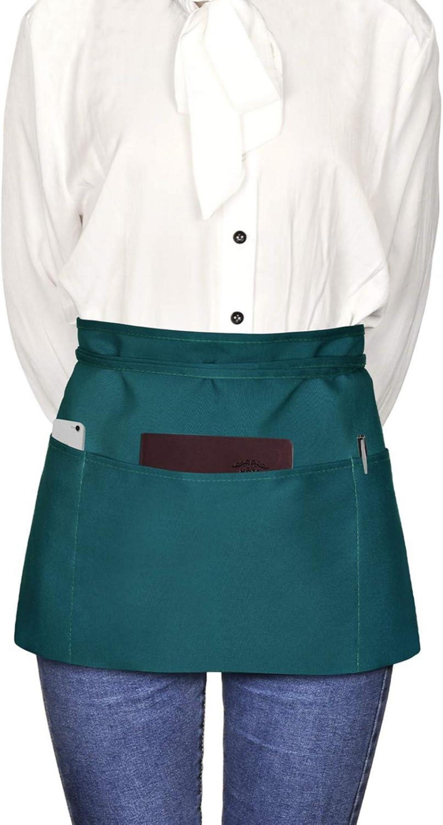 Wasserdichte Kurz Schürze 2 Taschen Restaurant Küche Barista Grün