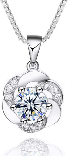 Damen Halskette Silber Blumen Anhänger Zirkonia 925 Sterling Silber