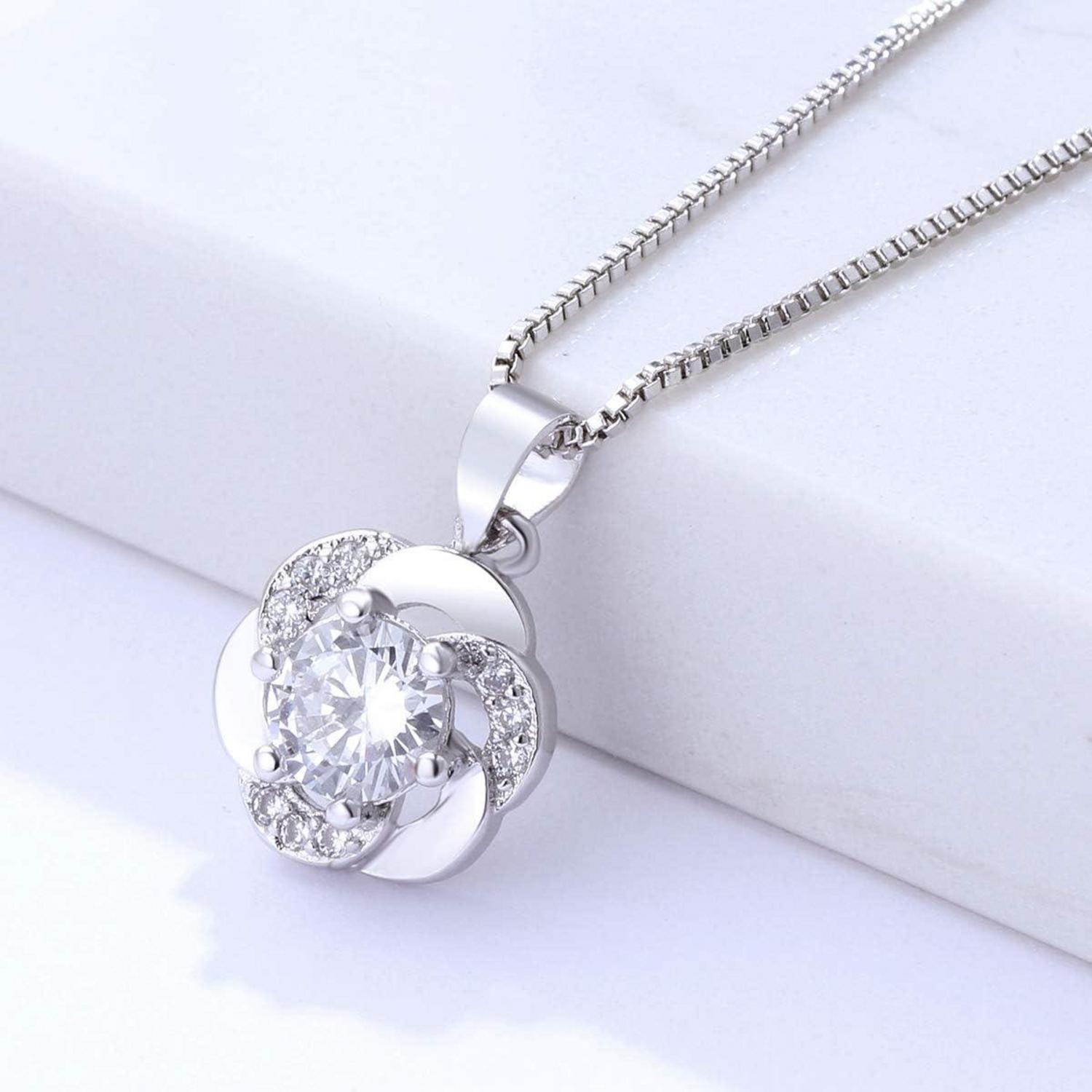 Damen Halskette Silber Blumen Anhänger Zirkonia 925 Sterling Silber