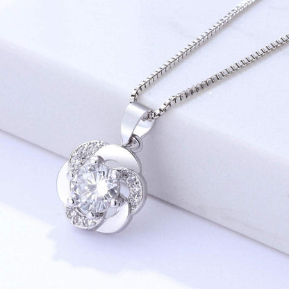 Damen Halskette Silber Blumen Anhänger Zirkonia 925 Sterling Silber
