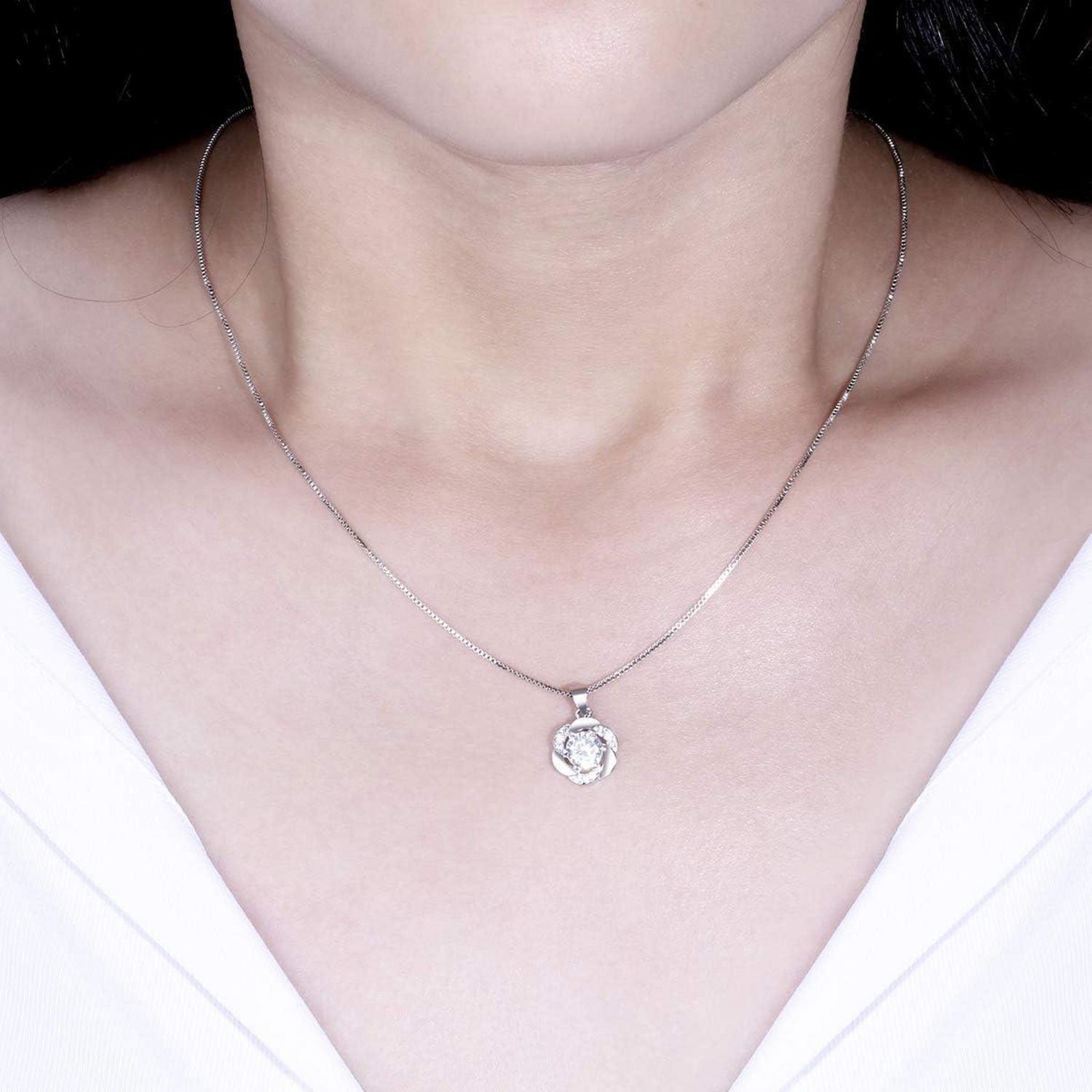 Josfeva Damen Halskette Silber mit Blumen Anhänger & Zirkonia