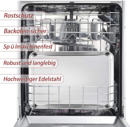 Edelstahl Backblech Set 40x30cm rechteckig für Backofen & Servieren