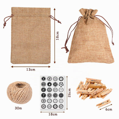 Adventskalender Stoffbeutel Set mit Zahlenaufkleber & Jutebeutel