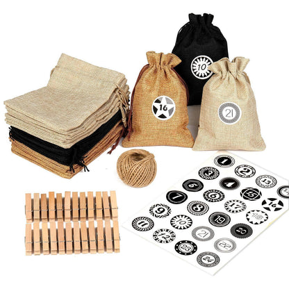 Adventskalender Stoffbeutel Set mit Zahlenaufkleber & Jutebeutel