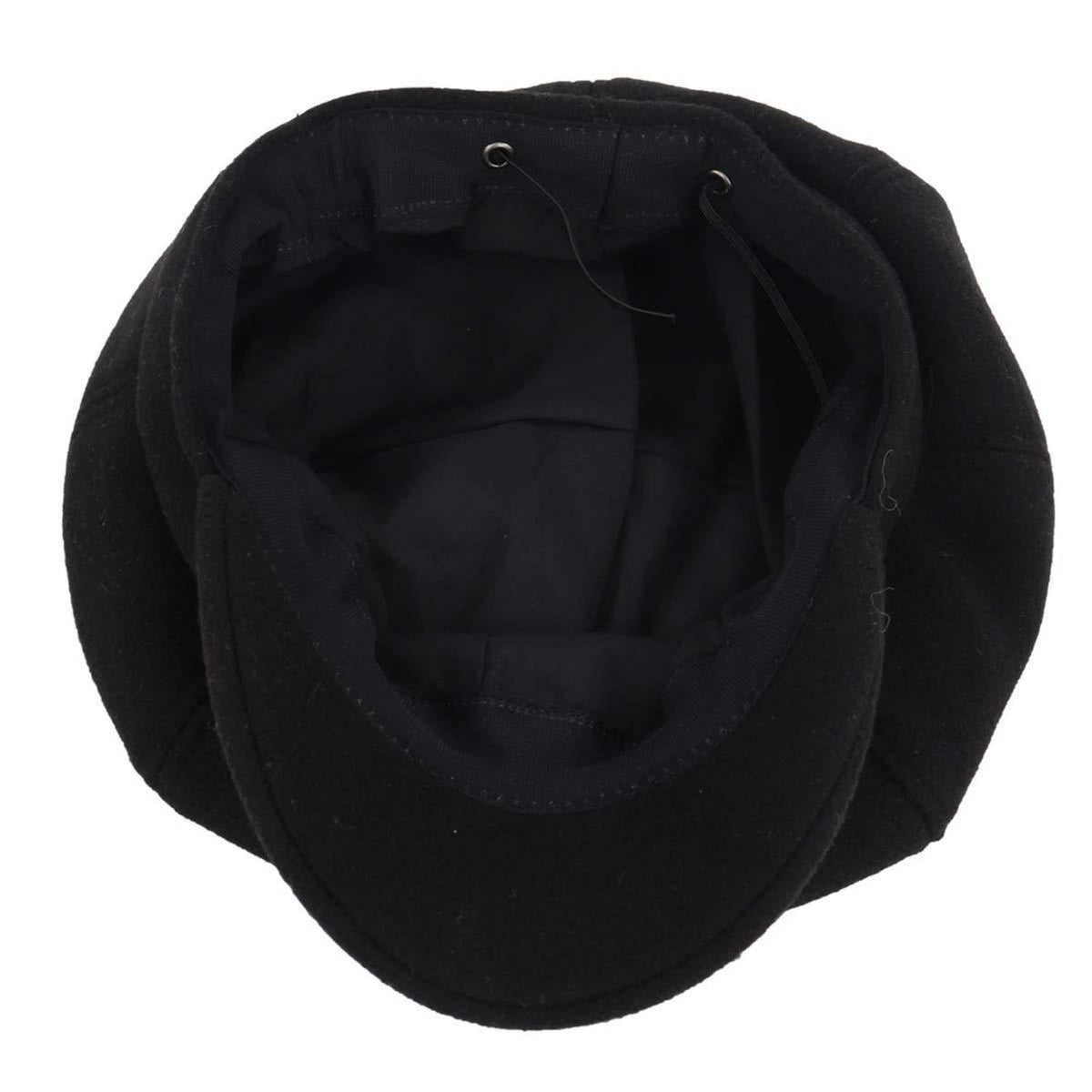 Schirmmütze Damen Kunstwolle Vintage mit Kordelzug Schwarz