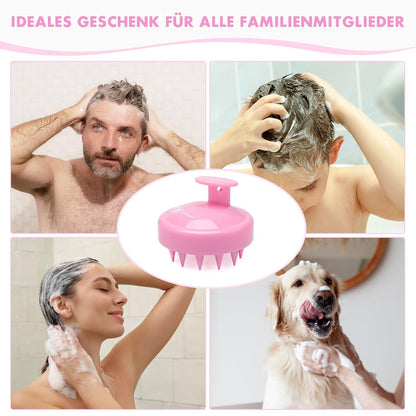 FReatech Haarbürste Peeling Kopfmassage Nass Trocken Silikonkamm Haarwurzel Rosa