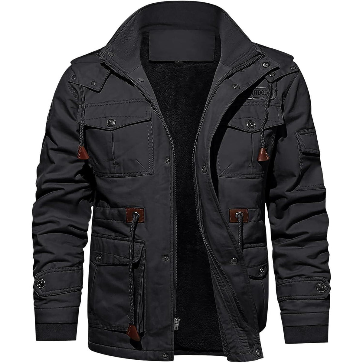 Herren Winterjacke Warm Gefüttert Militärstil Grau